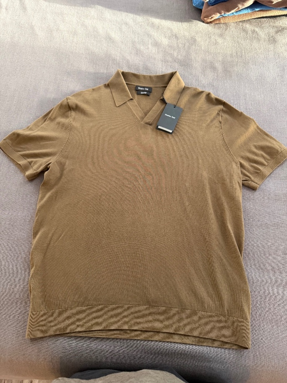 Massimo Dutti Short Sleeve Cotton Knit Polo Men’s Large Khaki NWT
